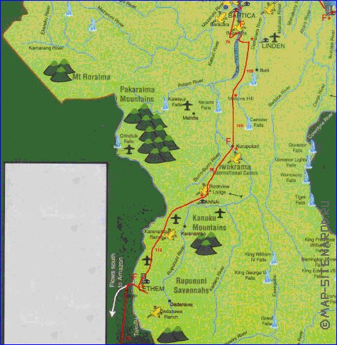 mapa de Guiana em ingles