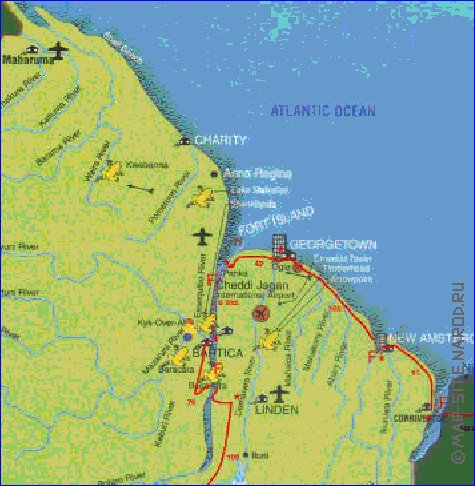 mapa de Guiana em ingles