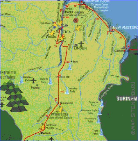 mapa de Guiana em ingles