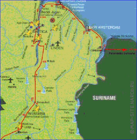 mapa de Guiana em ingles