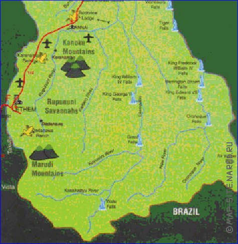 mapa de Guiana em ingles