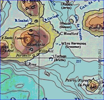 Physique carte de Iles Galapagos