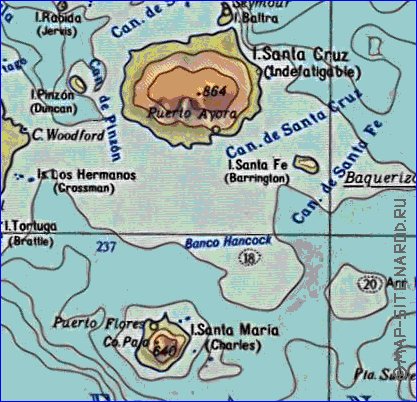 Physique carte de Iles Galapagos