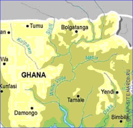 Physique carte de Ghana