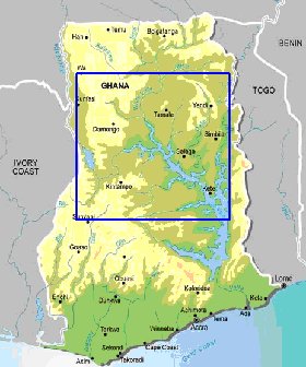 Physique carte de Ghana