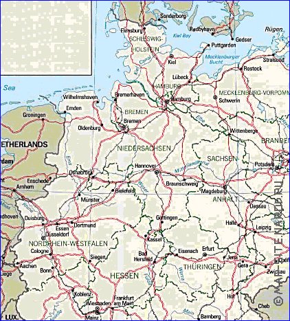 Administrativa mapa de Alemanha em ingles