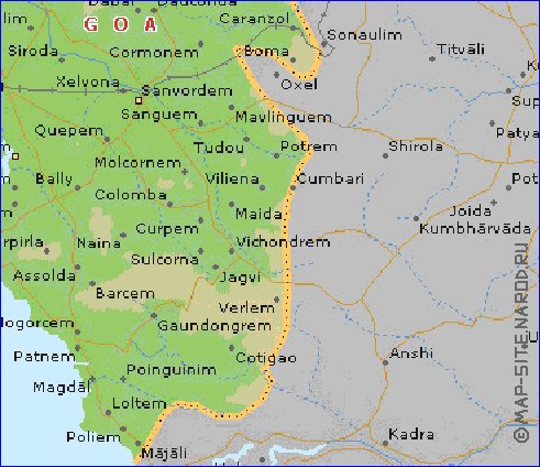 mapa de Goa em ingles