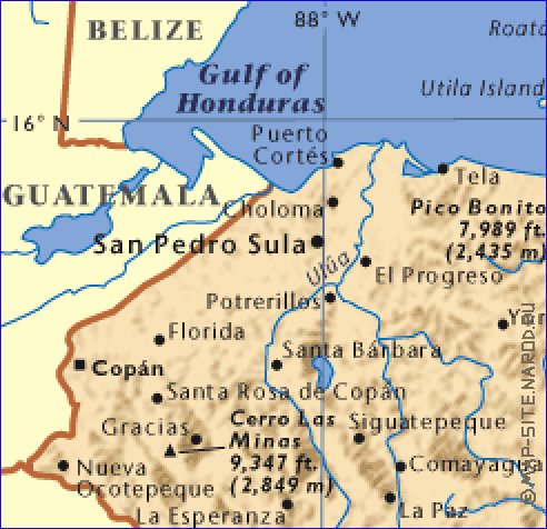 carte de Honduras en anglais