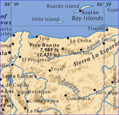 carte de Honduras en anglais