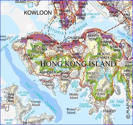 carte de Hong Kong en anglais