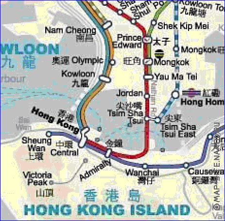 Transporte mapa de Hong Kong