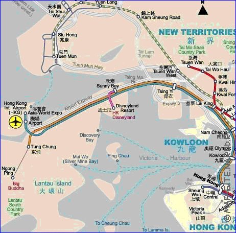 Transporte mapa de Hong Kong