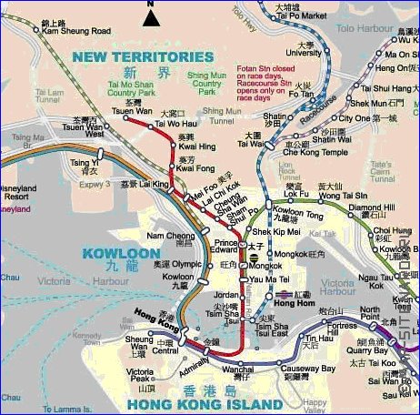 Transporte mapa de Hong Kong