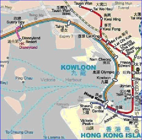 Transporte mapa de Hong Kong