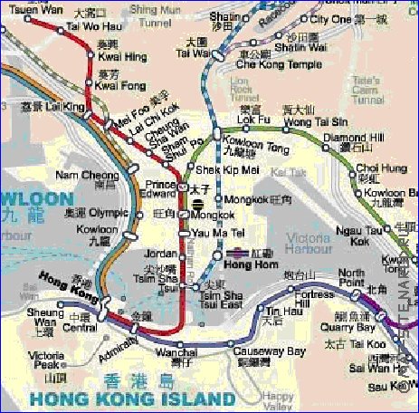 Transporte mapa de Hong Kong