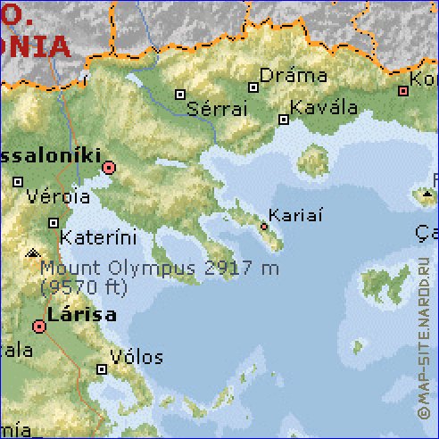 Fisica mapa de Grecia em ingles