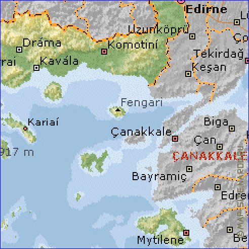 Fisica mapa de Grecia em ingles