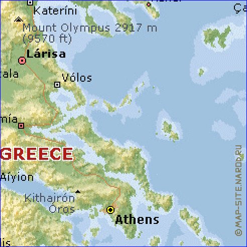 Physique carte de Grece en anglais