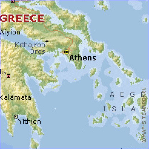 Physique carte de Grece en anglais