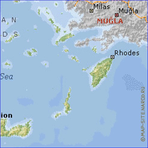 Physique carte de Grece en anglais