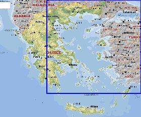 Physique carte de Grece en anglais