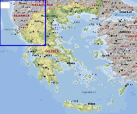 Physique carte de Grece en anglais