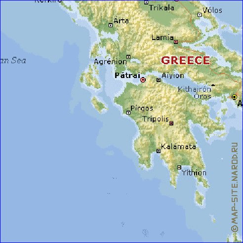 Physique carte de Grece en anglais