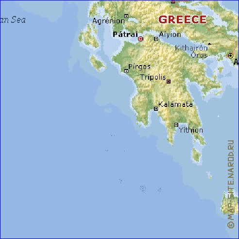 Physique carte de Grece en anglais