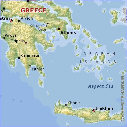 Physique carte de Grece en anglais