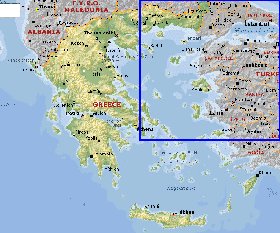 Physique carte de Grece en anglais