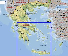 Physique carte de Grece en anglais