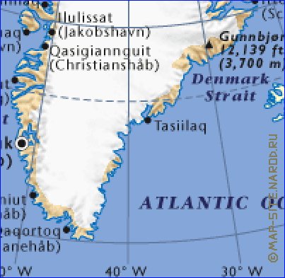 carte de Groenland en anglais