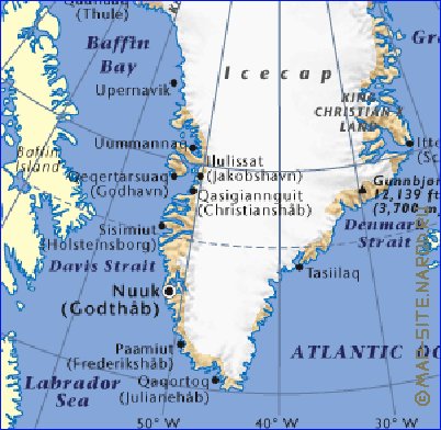 carte de Groenland en anglais