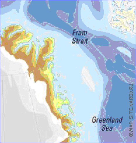 Physique carte de Groenland