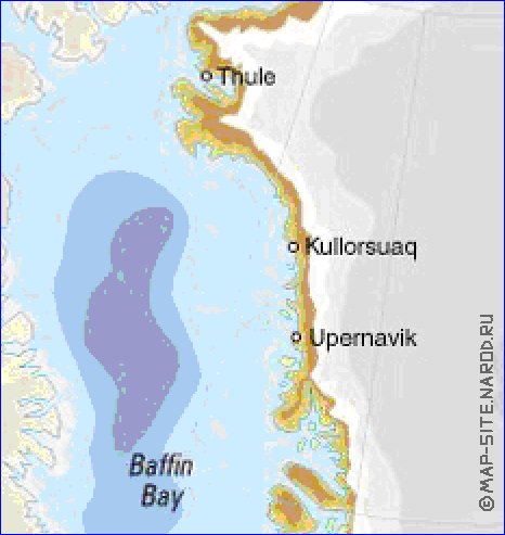 Physique carte de Groenland