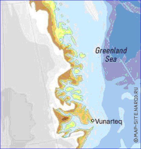 Physique carte de Groenland