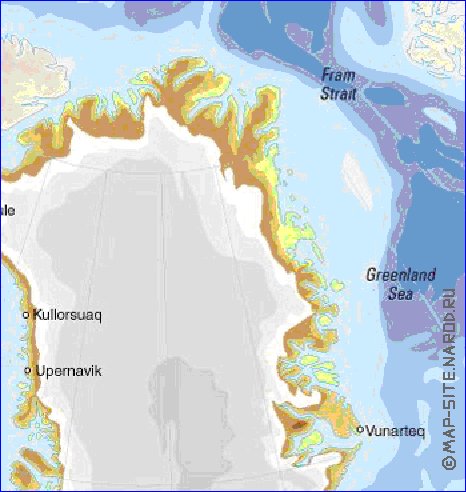 Physique carte de Groenland