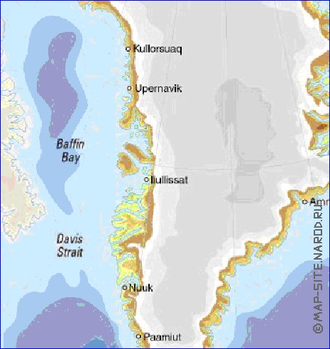 Physique carte de Groenland