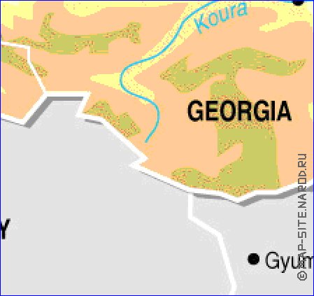 Physique carte de Georgie en anglais