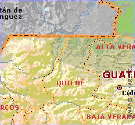 Administrativa mapa de Guatemala em ingles