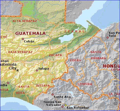 Administrativa mapa de Guatemala em ingles