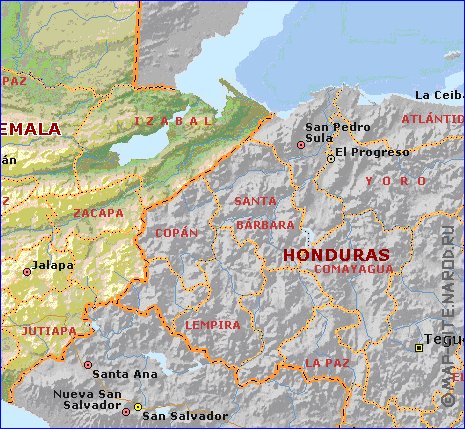 Administrativa mapa de Guatemala em ingles