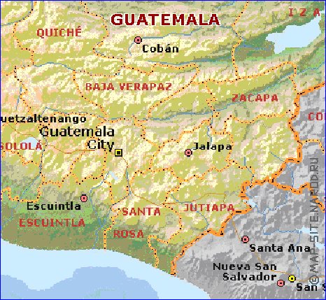 Administrativa mapa de Guatemala em ingles