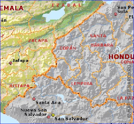 Administrativa mapa de Guatemala em ingles