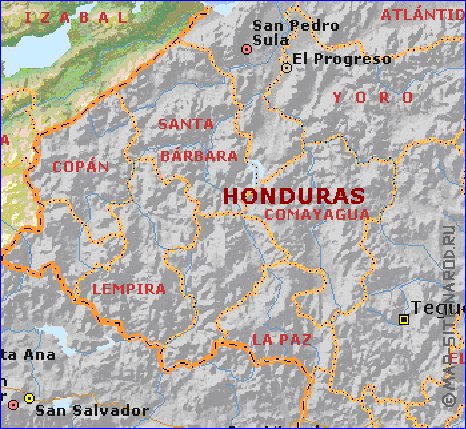 Administrativa mapa de Guatemala em ingles